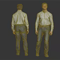 Man Wearing Light Blue Shirt And Blue Jeans Front And Back Views On Gray Background