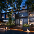 Night View Of Club Building Surrounded By Trees And Greenery With Outdoor Lighting