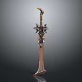 Ornate Metallic Sword With Spiked Hilt And Intricate Decorative Details