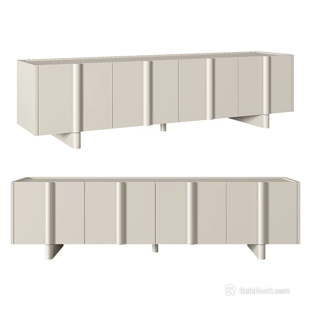 Modern TV Stand With Sleek Lines Multiple Doors And Sturdy Legs Design 3d model