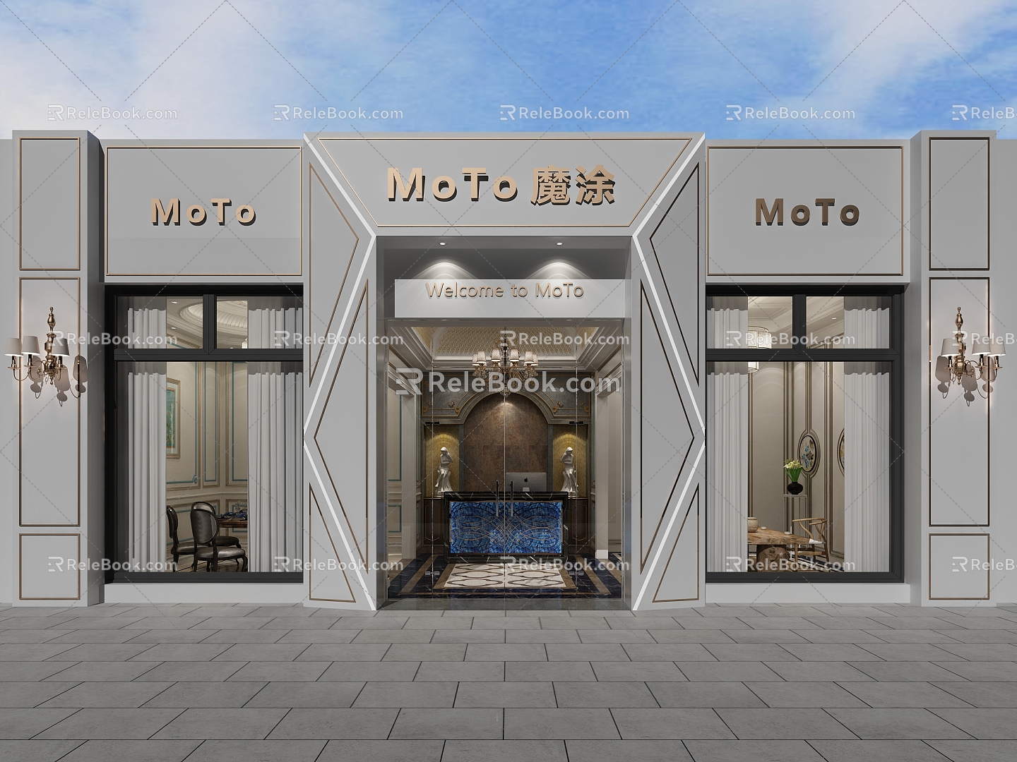 European-style door shop appearance 3d model