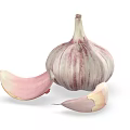Fresh Purple Striped Garlic Bulb With Peeled Cloves On White Background