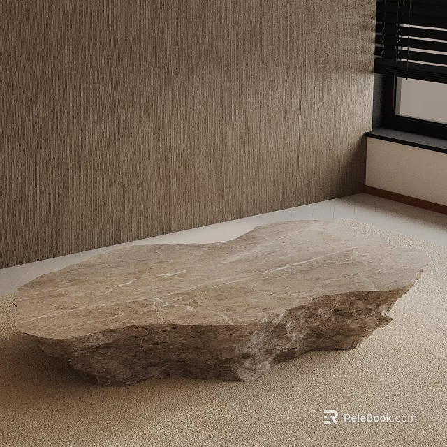 Modern Sofa And Coffee Table Set With Irregular Stone Tabletop Textured Wall And Light Carpet 3d model