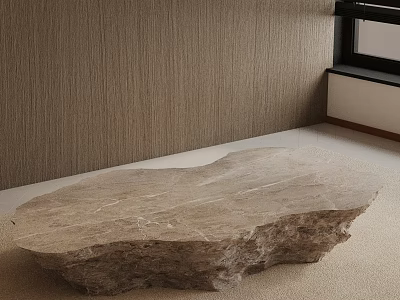 Modern Sofa And Coffee Table Set With Irregular Stone Tabletop Textured Wall And Light Carpet 3d model