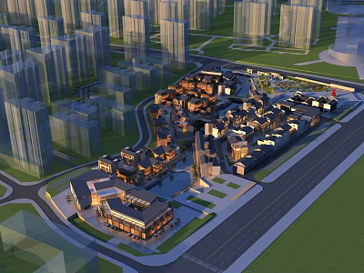 Birds Eye View Planning Of Urban Mixed Buildings With Traditional Modern Layout And Green Spaces 3d model