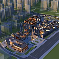 Birds Eye View Planning Of Urban Mixed Buildings With Traditional Modern Layout And Green Spaces