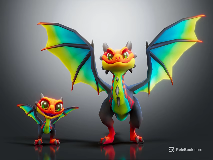 Vibrant Dragon Characters With Colorful Wings Small And Large Cute Features 3d model 