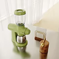 Modern Kitchen Counter With Green Coffee Maker Brass Container And Wooden Knife Holder