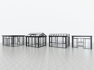 Various Modern Glass Greenhouse Designs With Different Roof Structures And Frames 3d model