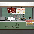 Dino Bic Milk Tea Shop Interior Featuring Green Counter Fresh Fruits Display And Drink Equipment