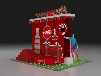 Commercial Equipment Red Exhibition Booth With Coca-Cola Logo And Football Elements 3d model