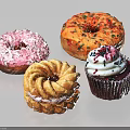 Colorful Assorted Desserts Featuring Donuts Coconut Sprinkles And Cream Topped Cupcake