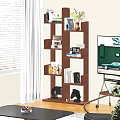 Modern Wooden Storage Shelf With Books Decorative Items And Potted Plants In Living Room