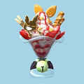Colorful Ice Cream Sundae With Fresh Strawberries Chocolate Drizzle Waffle Sticks And Decorative Topping