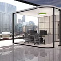 Modern Office Interior With Glass Partition City View Desks Computers And Pendant Light
