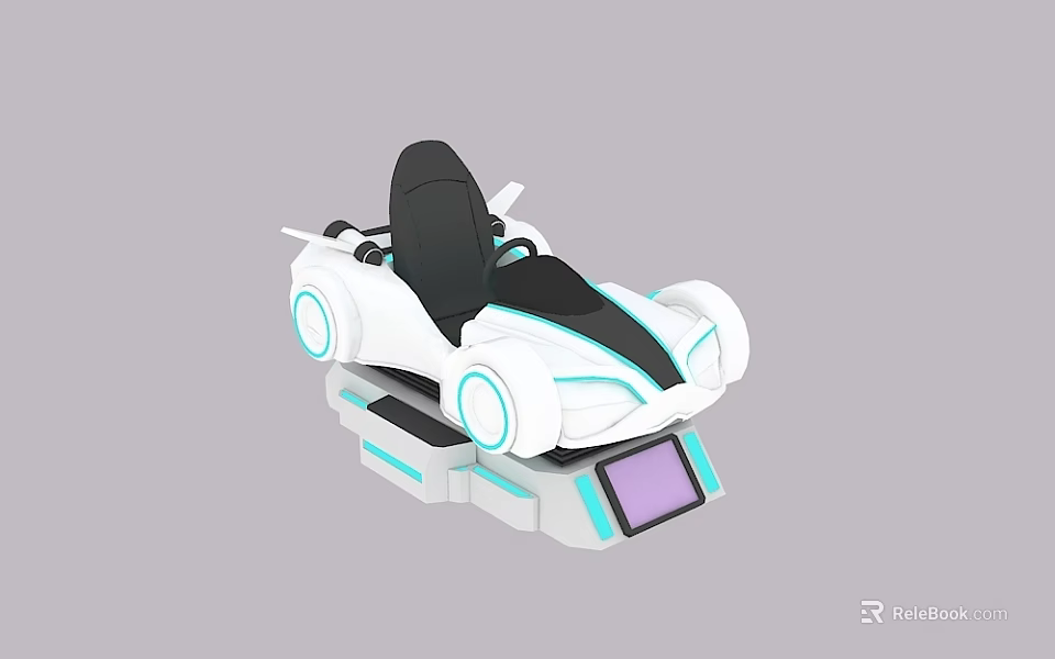 Futuristic White And Blue Kart With Black Seat And Console Screen Design 3d model 