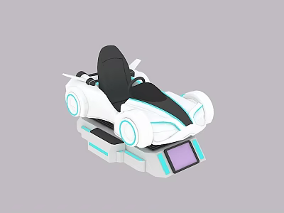 Futuristic White And Blue Kart With Black Seat And Console Screen Design 3d model