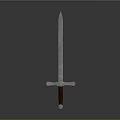 Medieval Sword With Metal Blade And Wooden Hilt Isolated On Gray Background