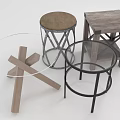 Modern Minimalist Furniture Collection With Wooden Stools Metal Frames And Glass Tops