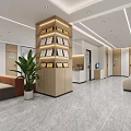 Modern Lobby Interior Design With White Reception Desk Green Plant And Sofa