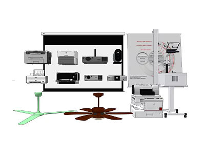 Essential Office Electronics Collection With Projectors Printers Fans Display Stands And Screens 3d model
