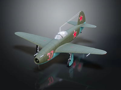 Green Military Aircraft Model Featuring Red Star Emblem And Number 37 3d model