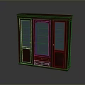 Dark Red Wooden Display Cabinet With Glass Doors And Bottom Storage Drawers