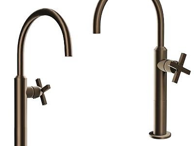 Modern Stylish Brass Faucets With Curved Spouts And Cross Handles Design 3d model