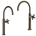 Modern Stylish Brass Faucets With Curved Spouts And Cross Handles Design