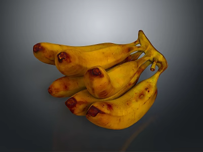 Fresh Ripe Yellow Bananas With Natural Brown Spots In A Bunch 3d model