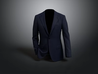 Dark Blue Formal Slim Fit Suit With Single Breasted Design And Pockets 3d model