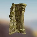 Ancient Mossy Stone Pillar With Weathered Stone Wall And Rustic Stonework Details 3d model