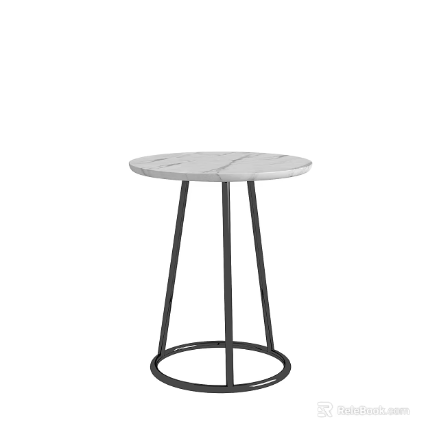 Modern Round Side Table with Marble Top and Black Metal Base 3d model