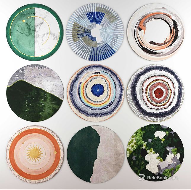 Round Rugs with Various Colorful Patterns Different Designs and Modern Decorative Styles 3d model 