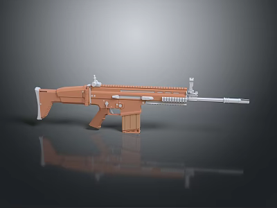 Brown Rifle 3D Model Design With Silver Barrel Magazine And Stock 3d model