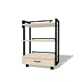 Multi Tier Mobile Utility Cart With Wooden Shelves Drawer And Rolling Wheels