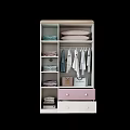 Modern White and Pink Wardrobe with Folded Clothes Hanging Garments and Storage Drawers