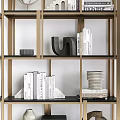 Modern Open Display Shelves With Multi Tiered Design And Books Decorative Vases Sculptures