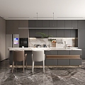 Open kitchen kitchen with island counter 3d model