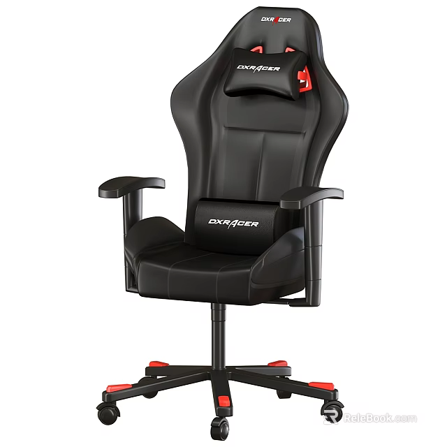 Ergonomic Black Leather Gaming Chair With Red Accents And Adjustable Features 3d model 
