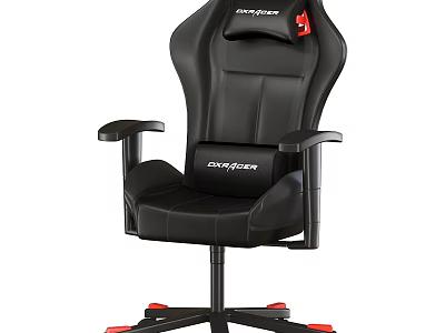 Ergonomic Black Leather Gaming Chair With Red Accents And Adjustable Features 3d model