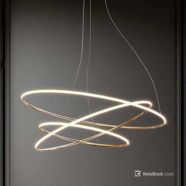 Modern Elegant Crossed Circular Ring Pendant Light With Glowing Metallic Design 3d model