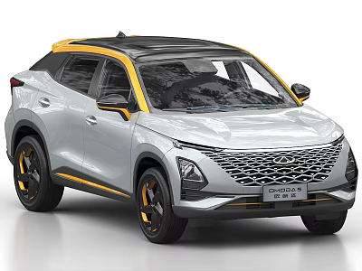 Chery Omoda 5 SUV White Body Black Roof Yellow Accents And Black Wheels Design 3d model