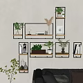 Stylish Living Room Wall Mounted Shelves With Wooden Metal Frames Potted Plants Books And Decor