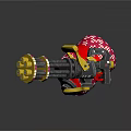 Colorful Weapon Design With Red Patterned Barrel Yellow Grip and Multiple Muzzles