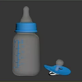 Transparent Baby Bottle With Blue Cap Measurement Scale And Silicone Nipple