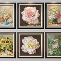 Botanical Paintings Collection with Roses Sunflowers and Colorful Flowers in Vases and Frames