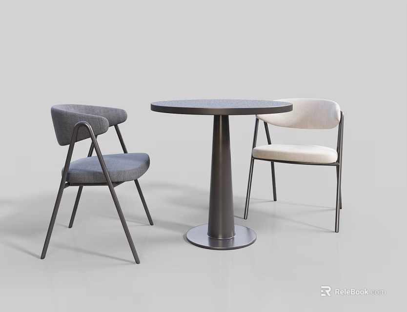 Modern Minimalist Round Table and Chairs Set with Gray and Beige Metal Frame Design 3d model 