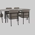 Oval White Dining Table Set with Striped Fabric Chairs and Black Frame 3d model