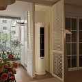 Clean Modern Entryway Interior With Hanging White Shirt Louvered Blinds And Whirlpool Washer Dryer